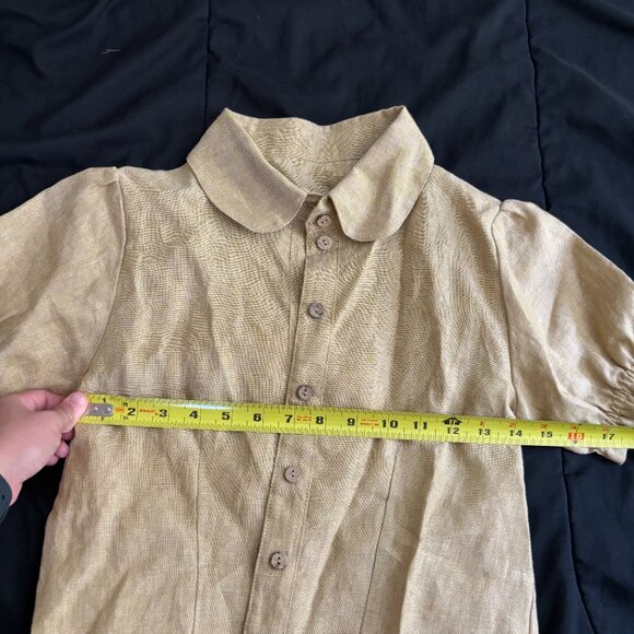 NWOT Linen Peter Pan Collared Short Sleeve Shirt - Size XS, Yellow - Picture 3 of 6